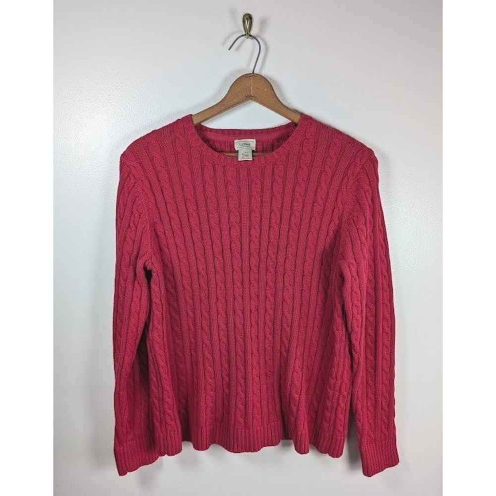 LL Bean Cable Knit Sweater Women's XL Fisherman Minimalist Pullover 100% Cotton